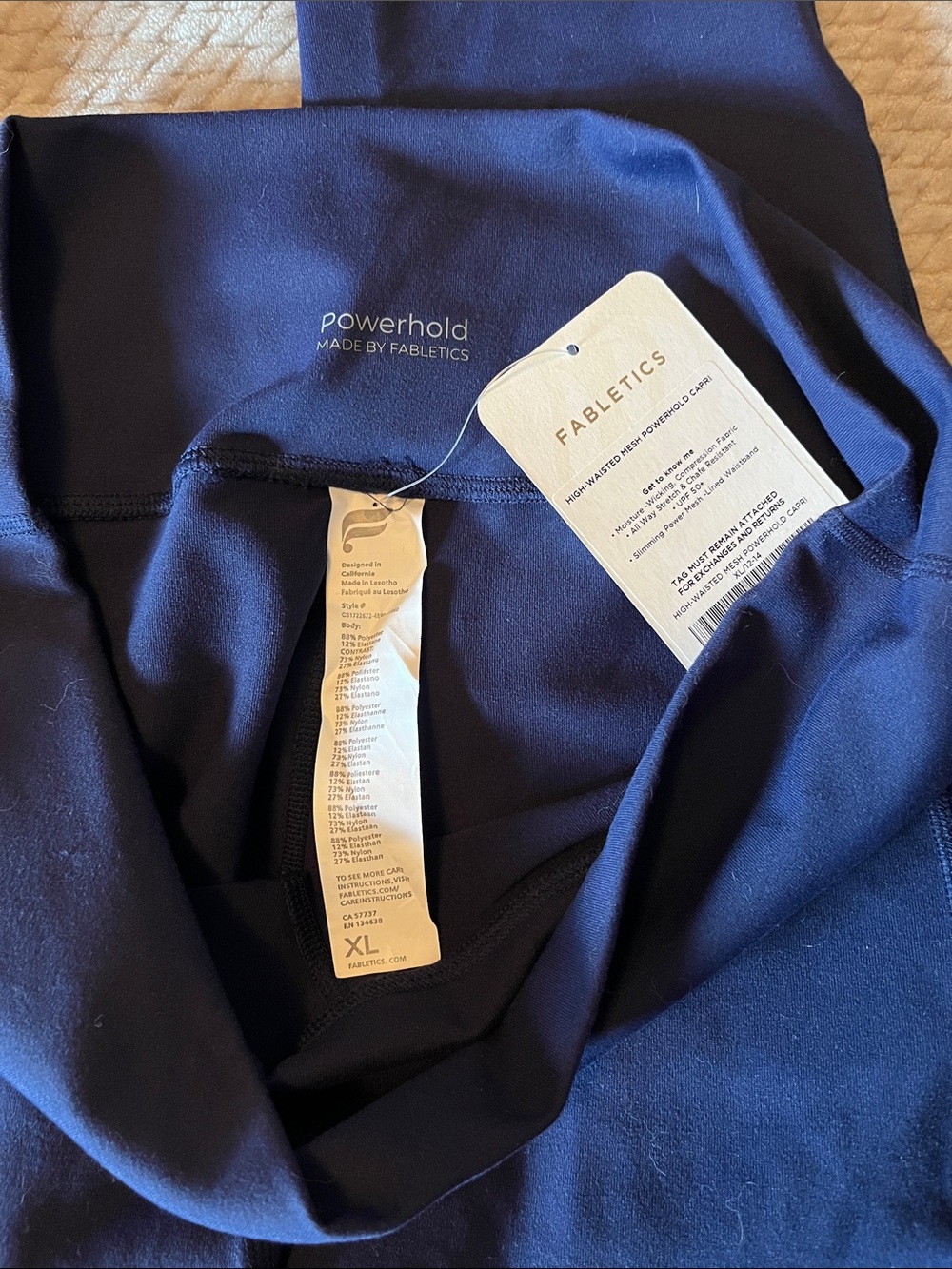 NWT Fabletics High-Waisted Mesh Powerhold Capri — Dark Navy - Picture 2 of 3